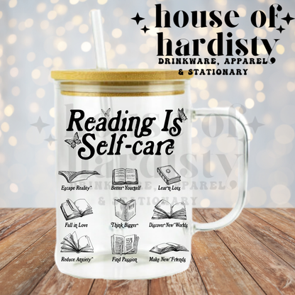 Reading is Self Care | 16oz Hot & Cold Glass Cup