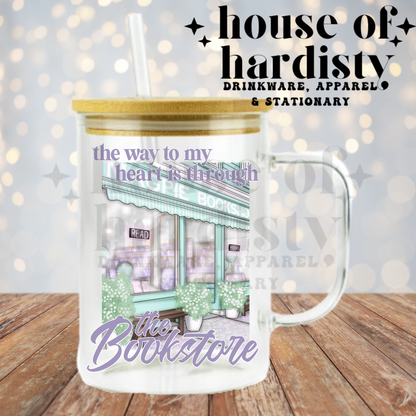 Way To My Heart Bookstore | 16oz Hot & Cold Glass Cup