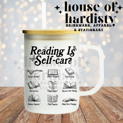 Reading is Self Care | 16oz Hot & Cold Glass Cup