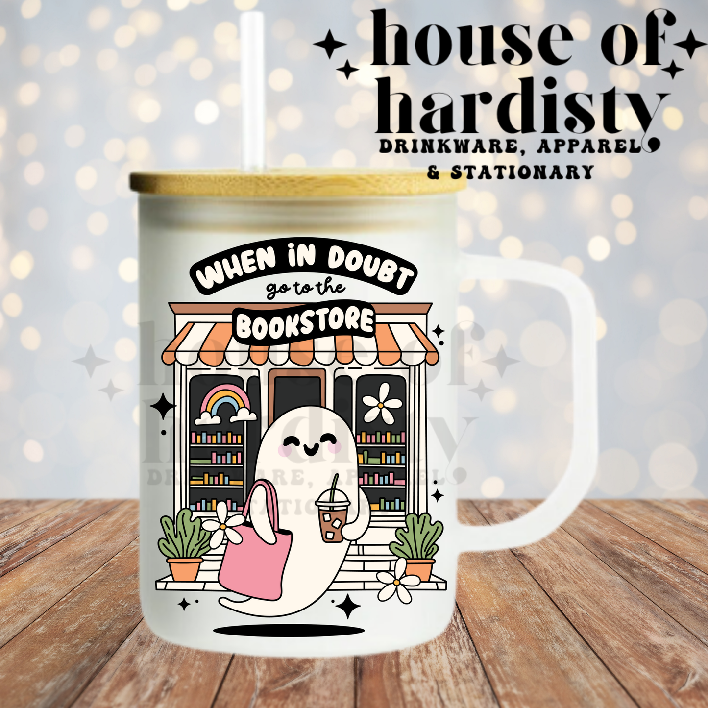 When in Doubt Bookstore | 16oz Hot & Cold Glass Cup